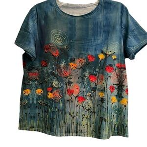 NWOT Floral Blue Women's Top